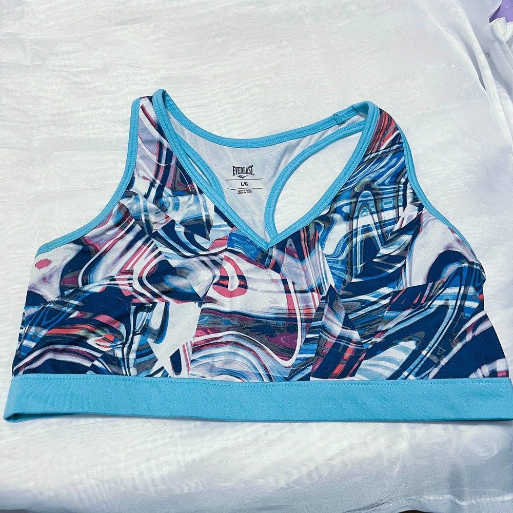 Everlast Turquoise Aqua Blue Multicolor Unlined Sports Bra Bralette - Large